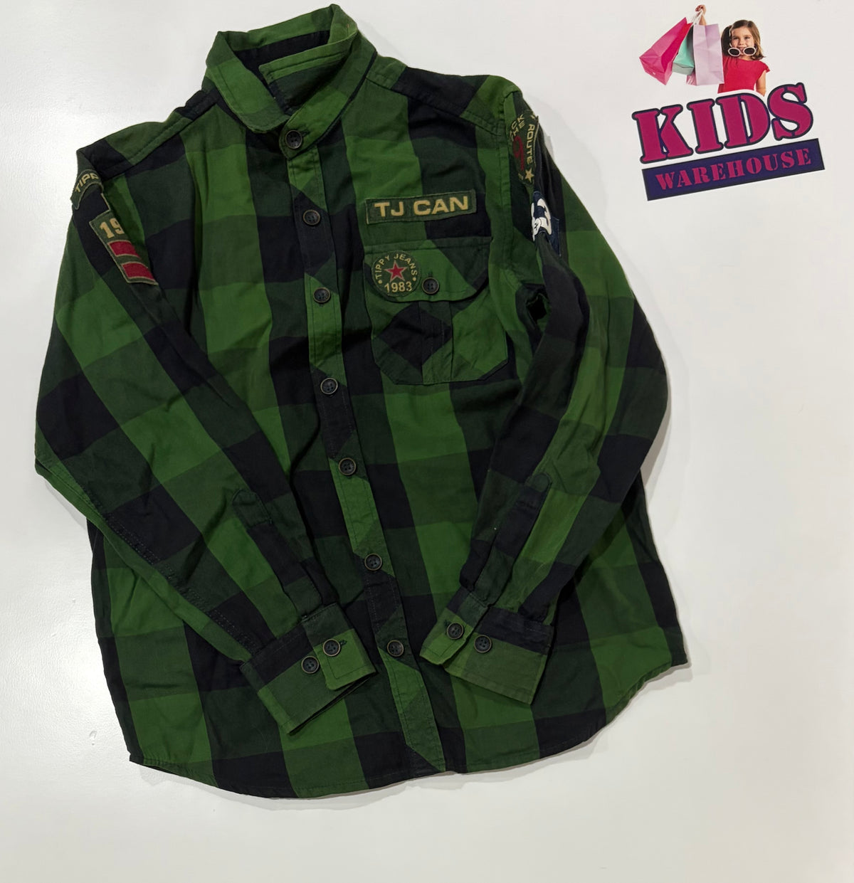 Tippy Green, Black Check Print Long Sleeve Top Size 12