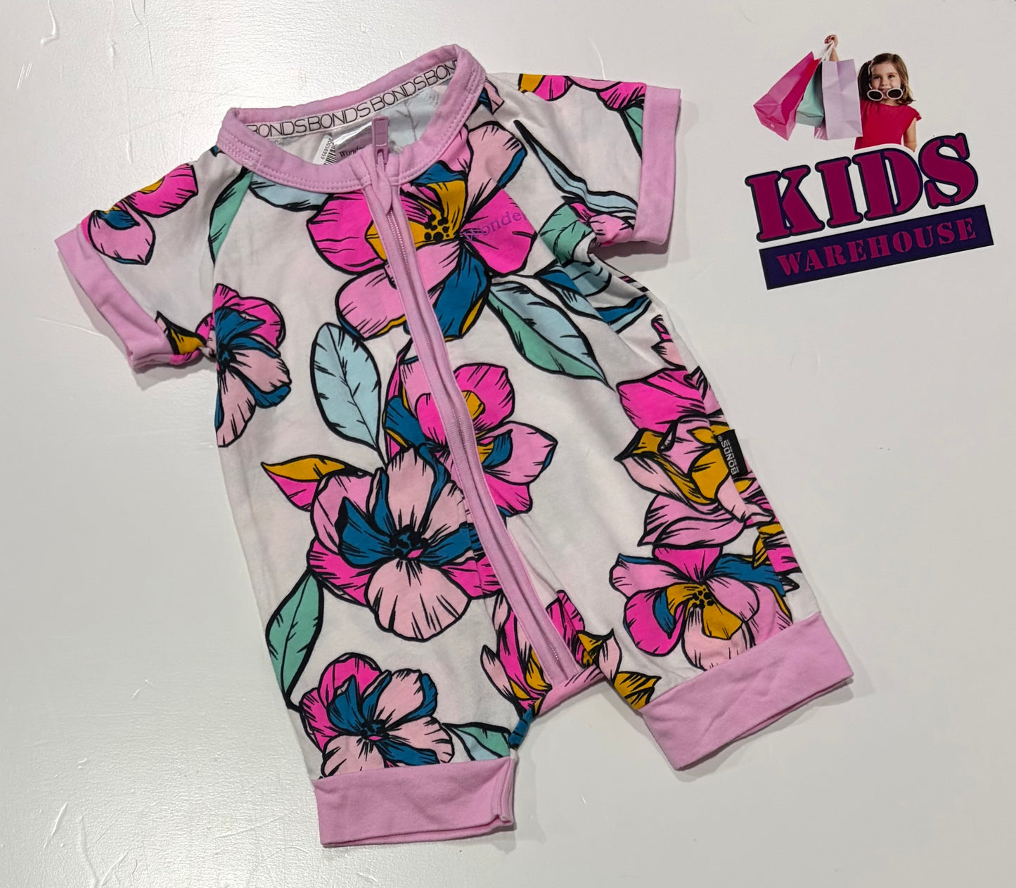 Bonds Wondersuit White, Floral Print Jumpsuit Size 0000
