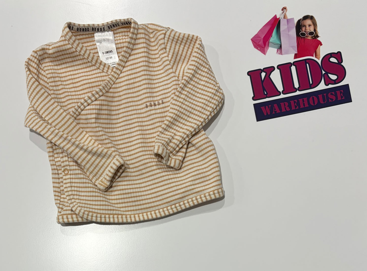 Bonds White, Tan Stripe Top Size 000