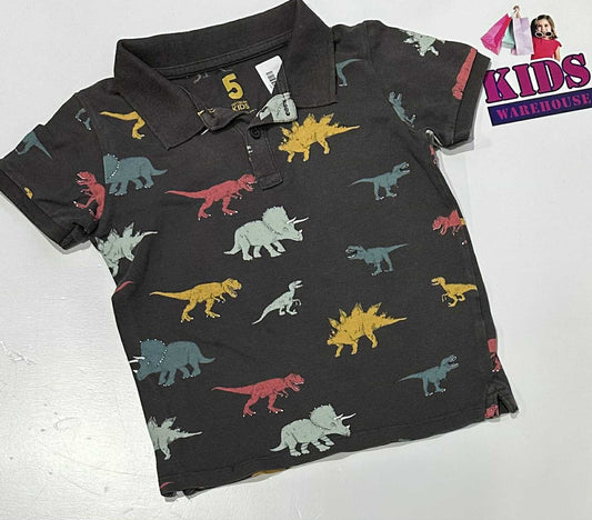 Cotton On Grey Top With Dinosaur Pattern Size 5