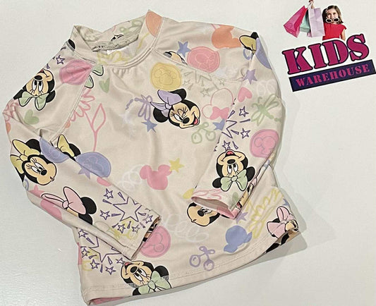 Disney White & Pink Minnie Mouse Pattern Swimming Top Size 2