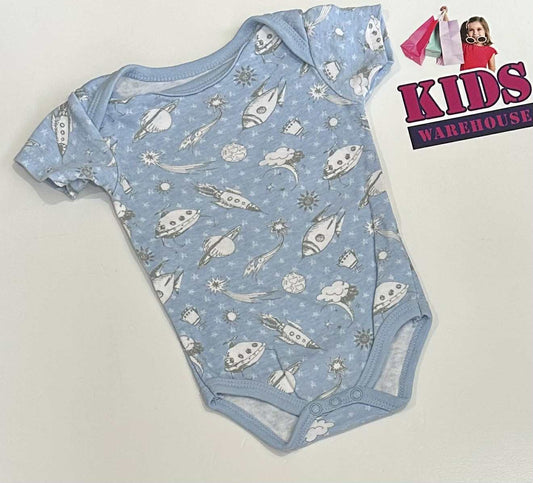 Necessities Blue Bodysuit With Spaceship Pattern Size 0000