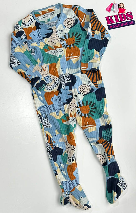 Next Baby Blue Green & Brown Jumpsuit With Animal Pattern Size 1