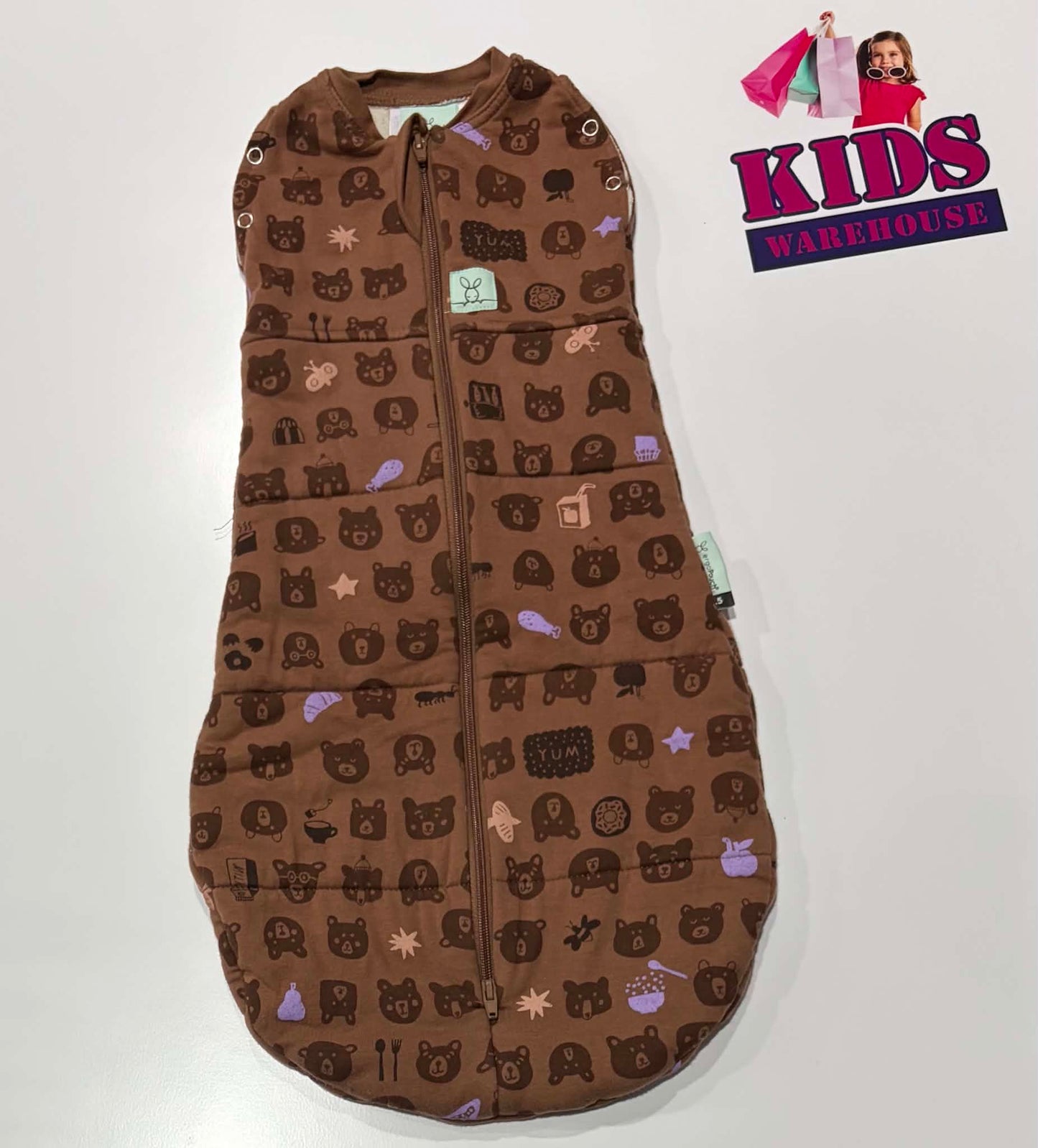 ErgoPouch Australia Brown, Purple, Yellow, Bear Themed Print Size 000 TOG 2.5