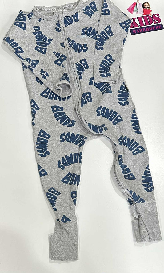 Bonds Grey Wondersuit With Blue “Bonds” Pattern Size 3