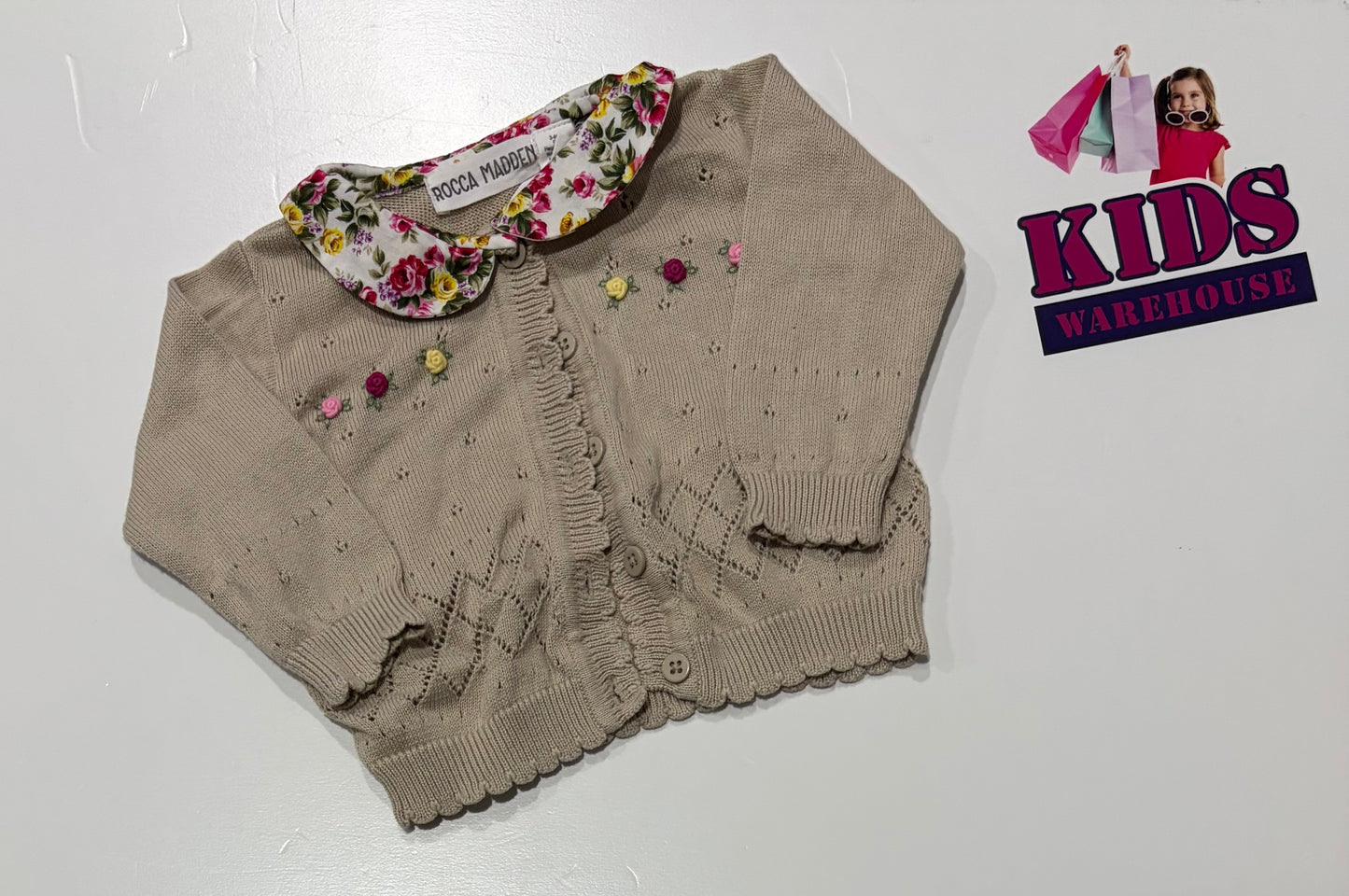 Rocca Madden Brown, Floral Print Colar Knit Size 00