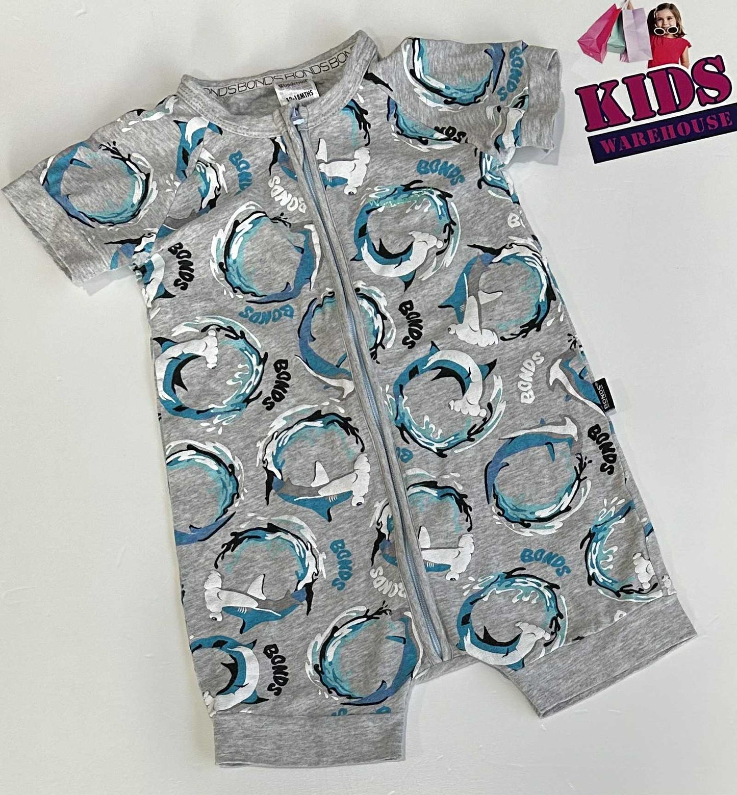 Bonds Grey Wondersuit With Shark Pattern Size 1