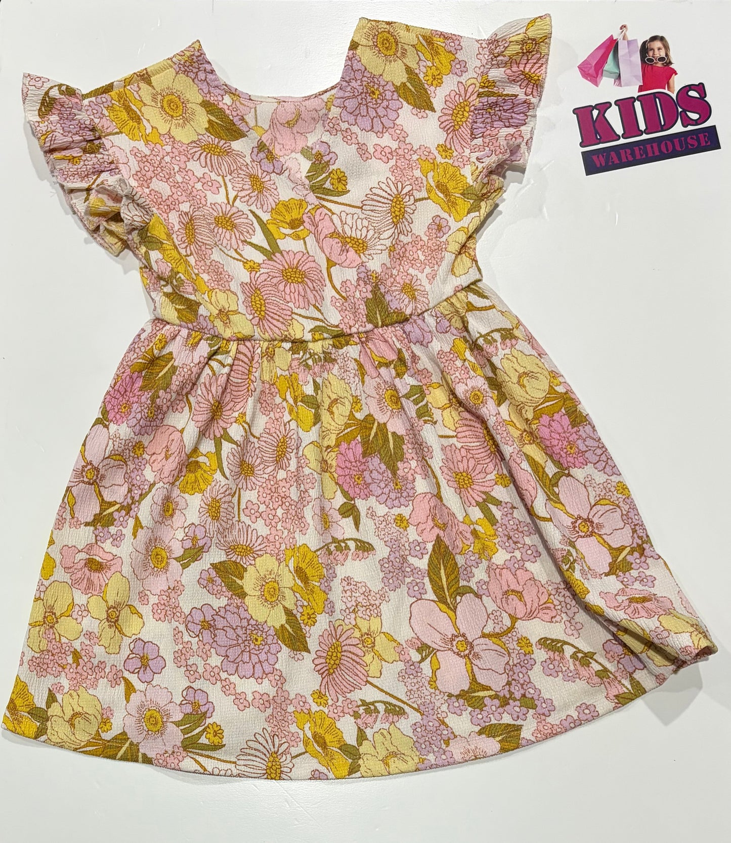 White, Yellow, Pink Floral Print Dress Size 4
