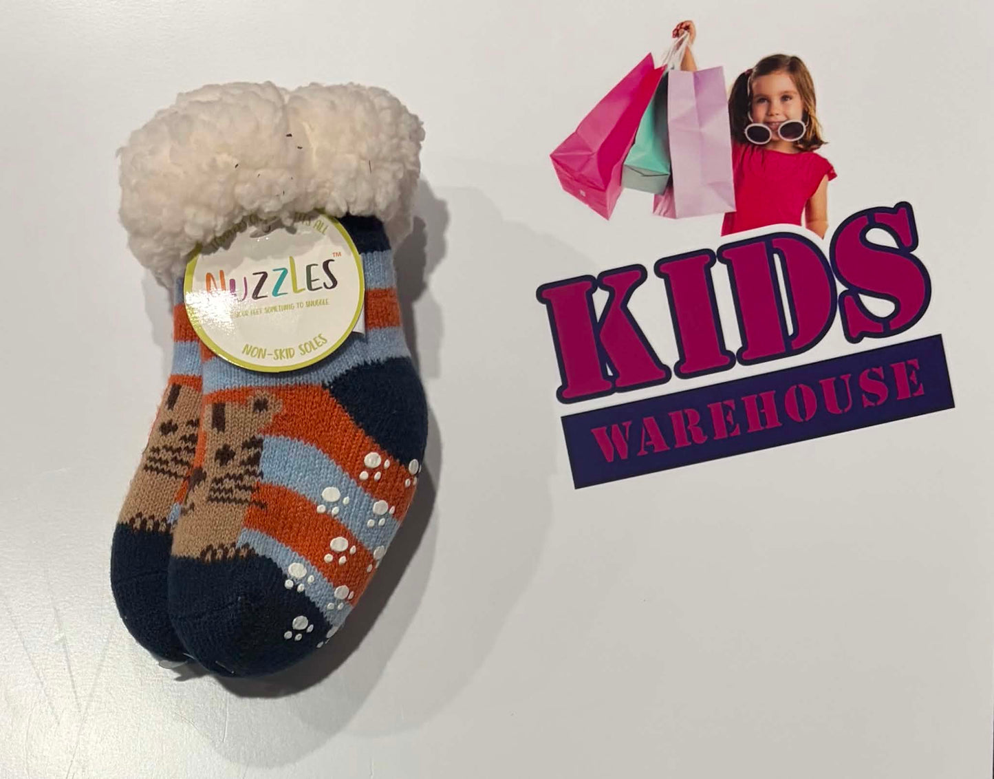Not Used Nuzzles Blue, Orange, Lion Character Fluffy Socks (Toddler)