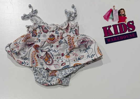 Kidding Around White Bodysuit With Blue & Purple Flower Pattern Size 0000