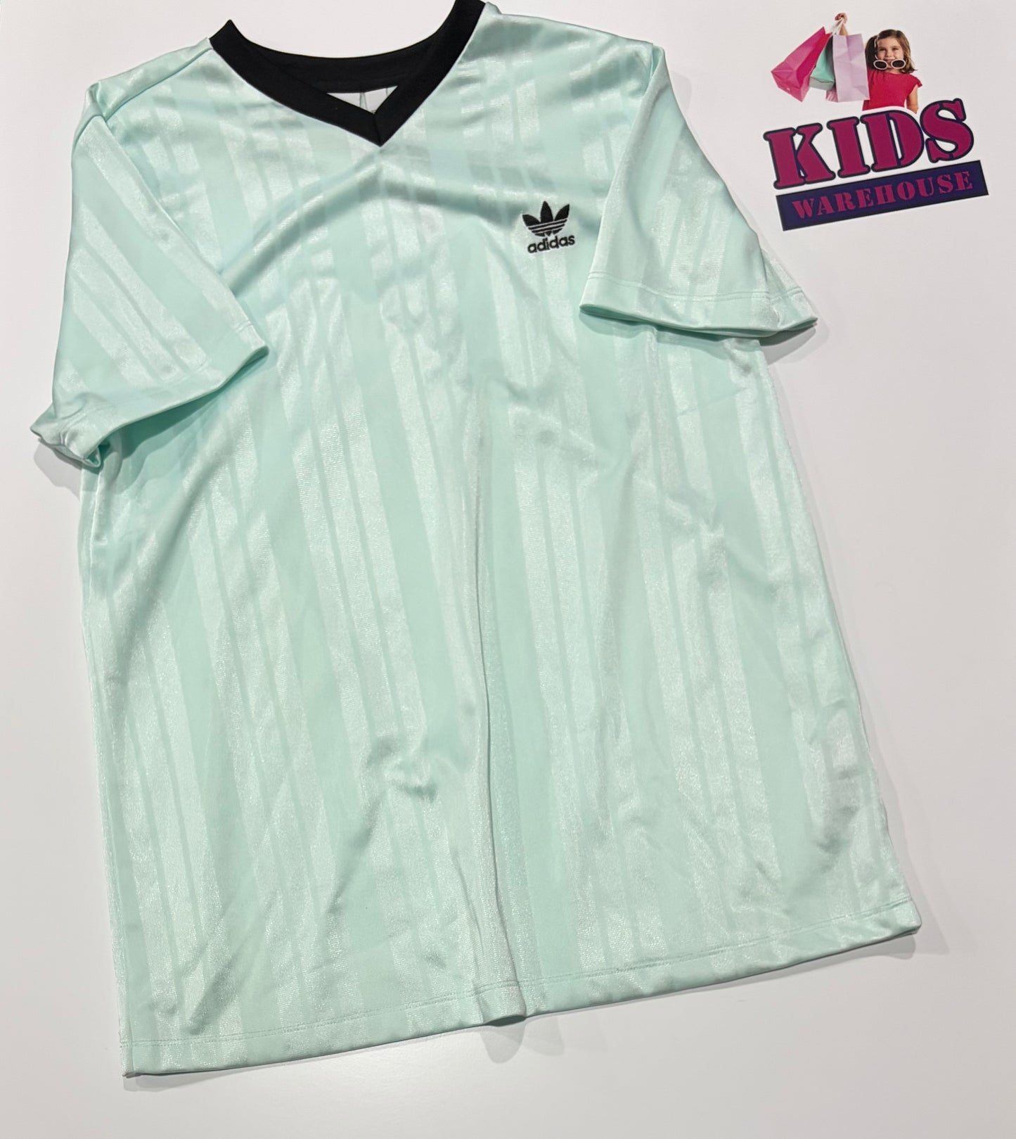Adidas Teal, Silver Stripe Top Size 14