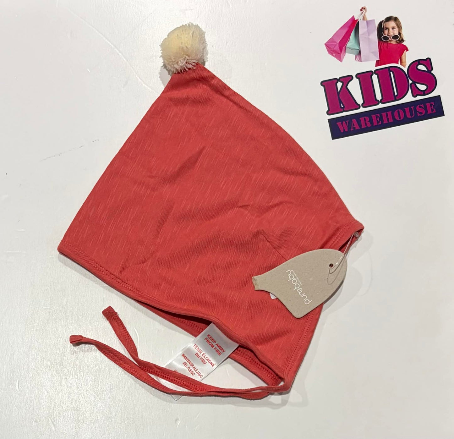 Not Used PureBaby Red Tie-Up Beanie (Toddler/Child)