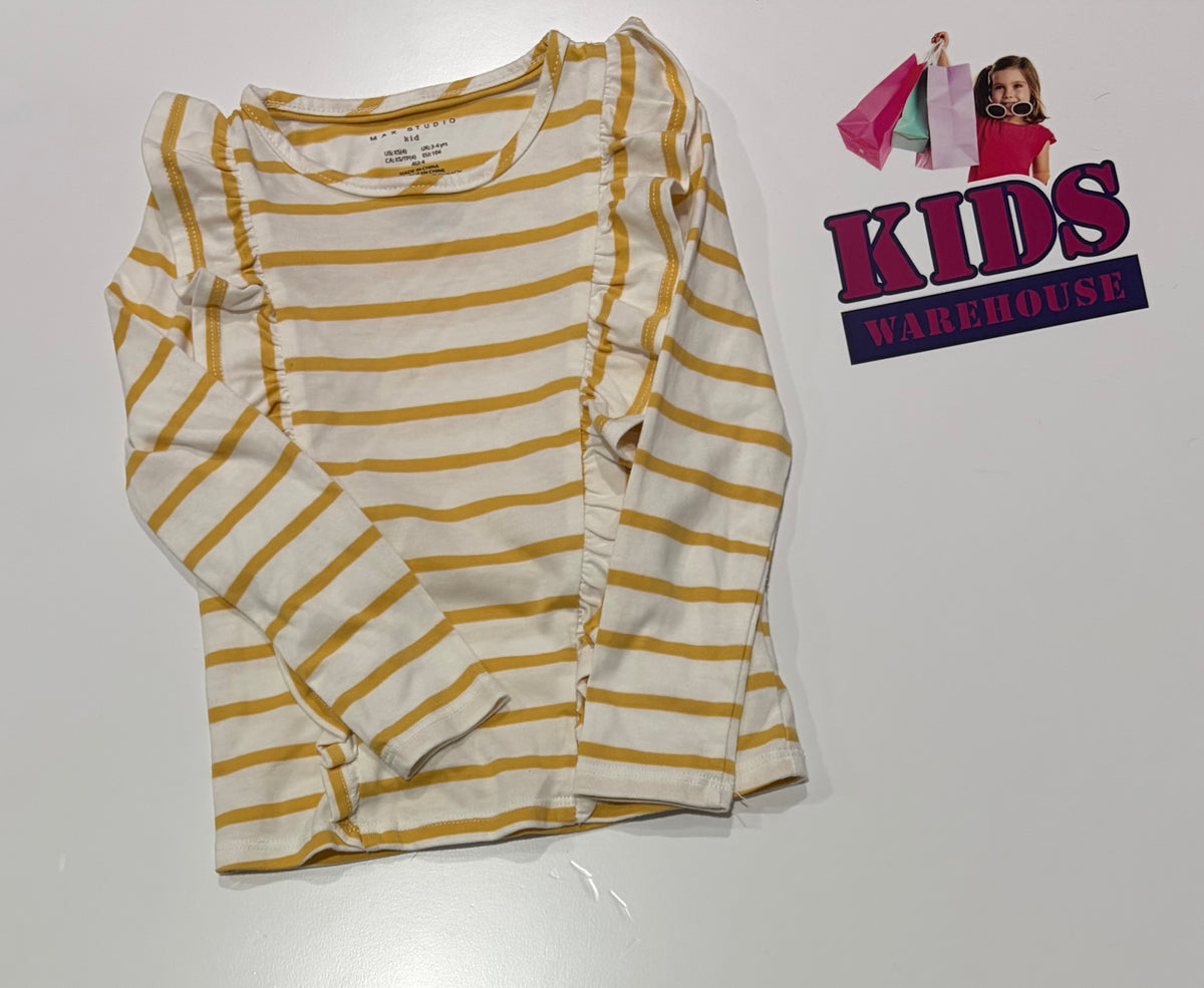 Max Studio White, Yellow Stripe Top Size 3
