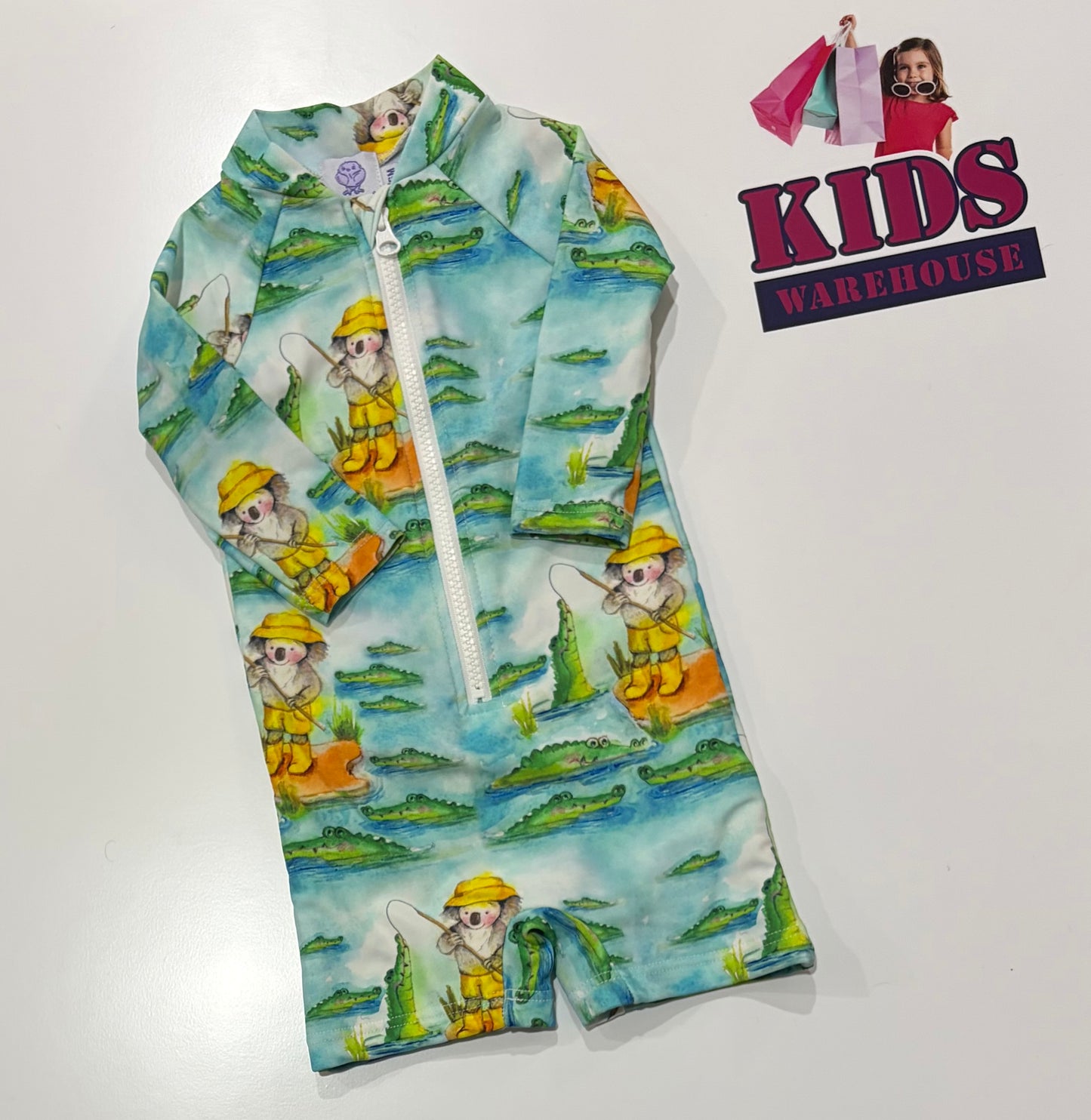 Cheeky Chickadee Koala Fishing Print Swim Rashie Jumpsuit Size 00