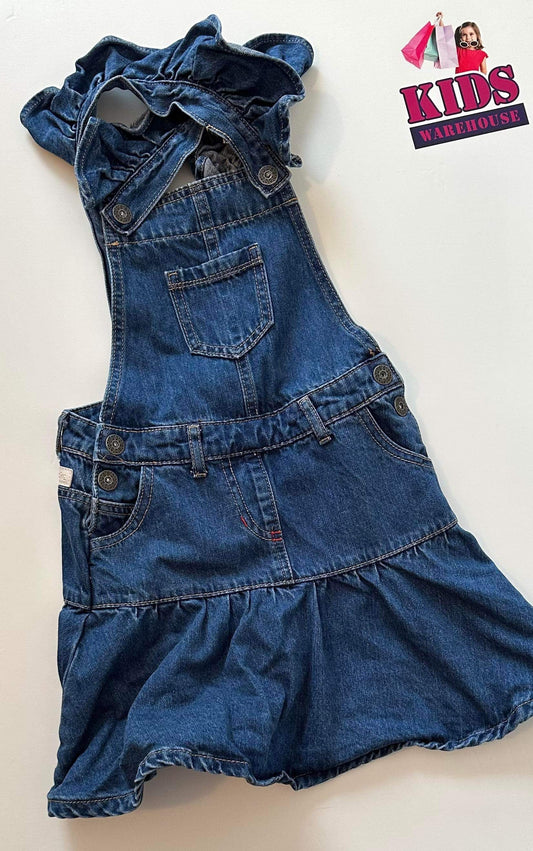 Milkshake Blue Denim Ruffle Cross Back Overall Dress Size 6