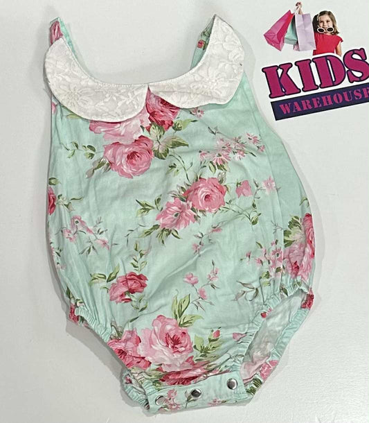 La Sienna Couture Blue Bodysuit With Pink Flower Pattern Size 0