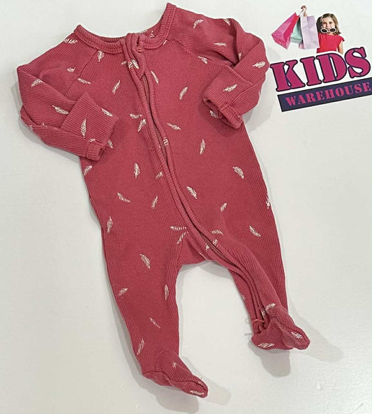 Premmie Target Dark Pink Jumpsuit With White Leaf Pattern Size 00000