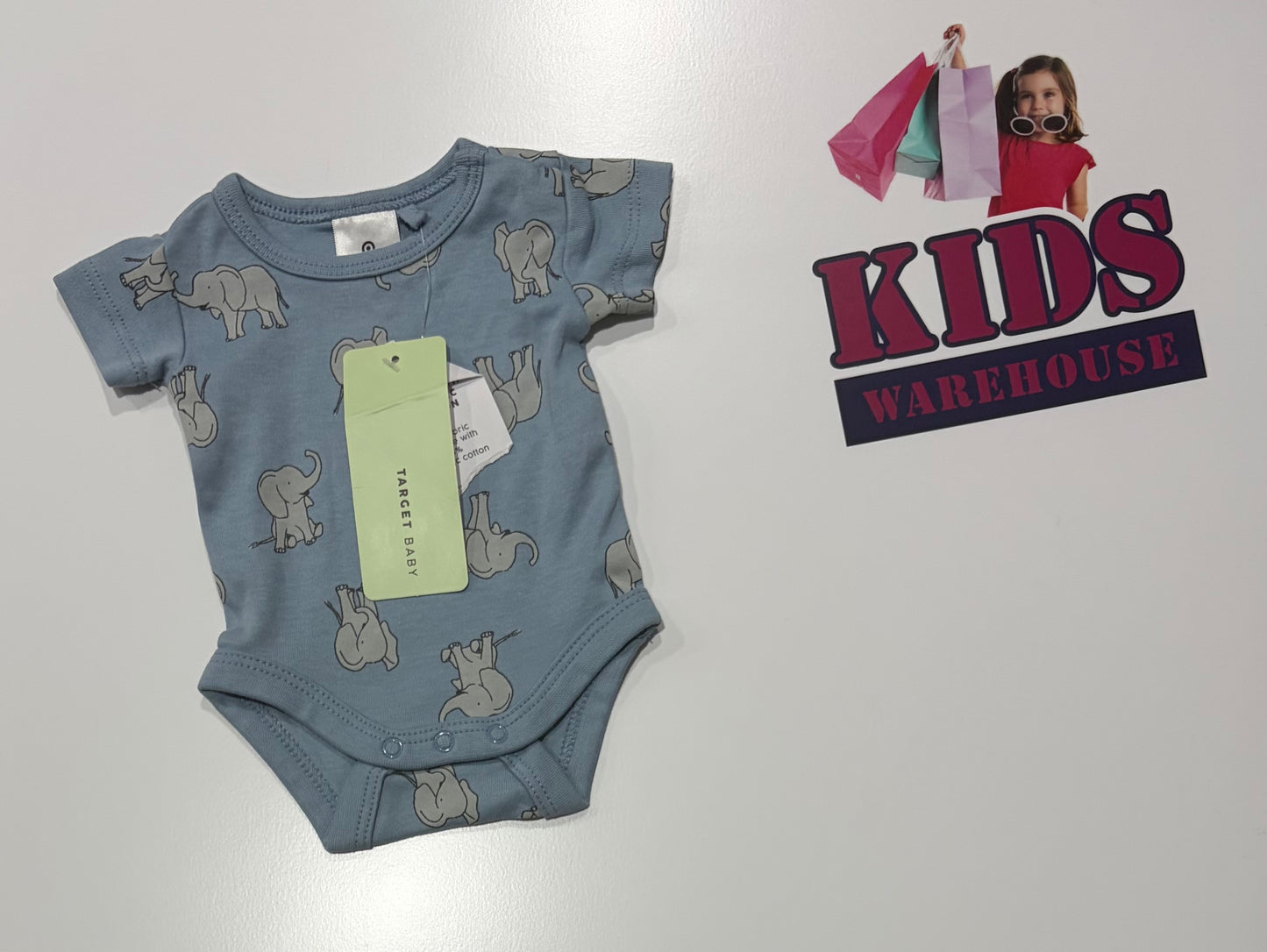 Not Used Blue, Elaphant Print Bodysuit Size 00000