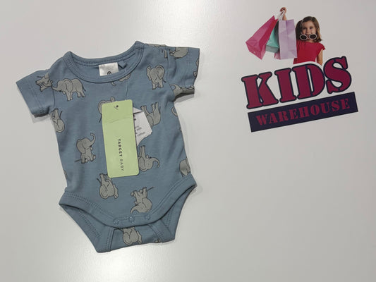 Not Used Blue, Elaphant Print Bodysuit Size 00000