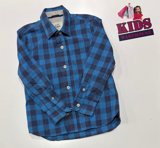 Mini Boden Blue, Navy Check Print Top Size 4