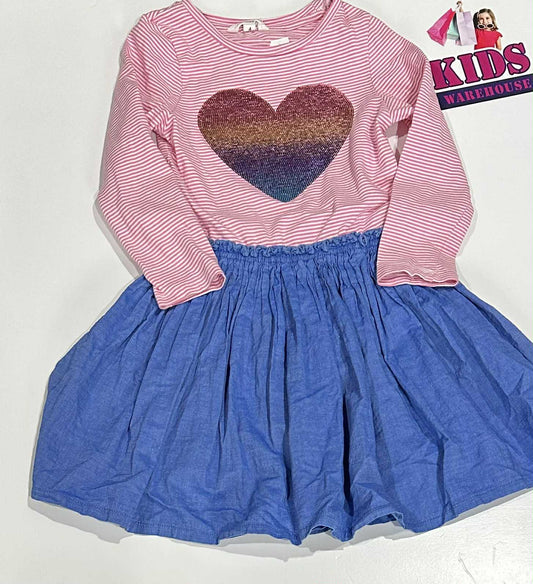 Milkshake Pink, White & Blue Dress With Rainbow Heart Size 4