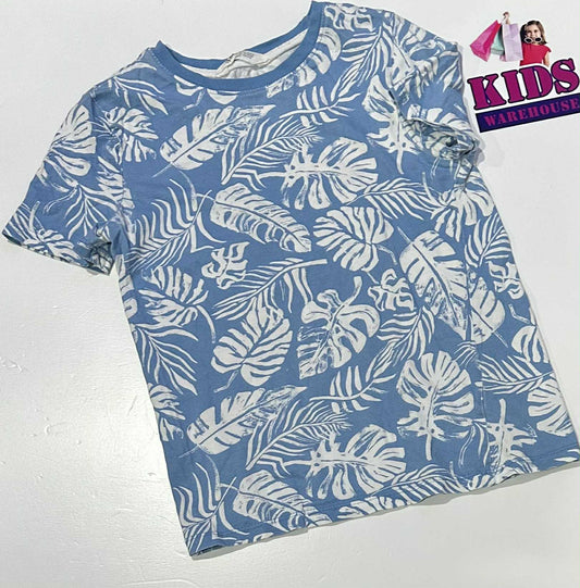 H&M Blue Top With White Leaf Pattern Size 9