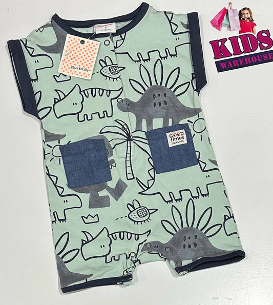 New Jack & Milly Green & Blue Bodysuit With Dinosaur Pattern Size 0