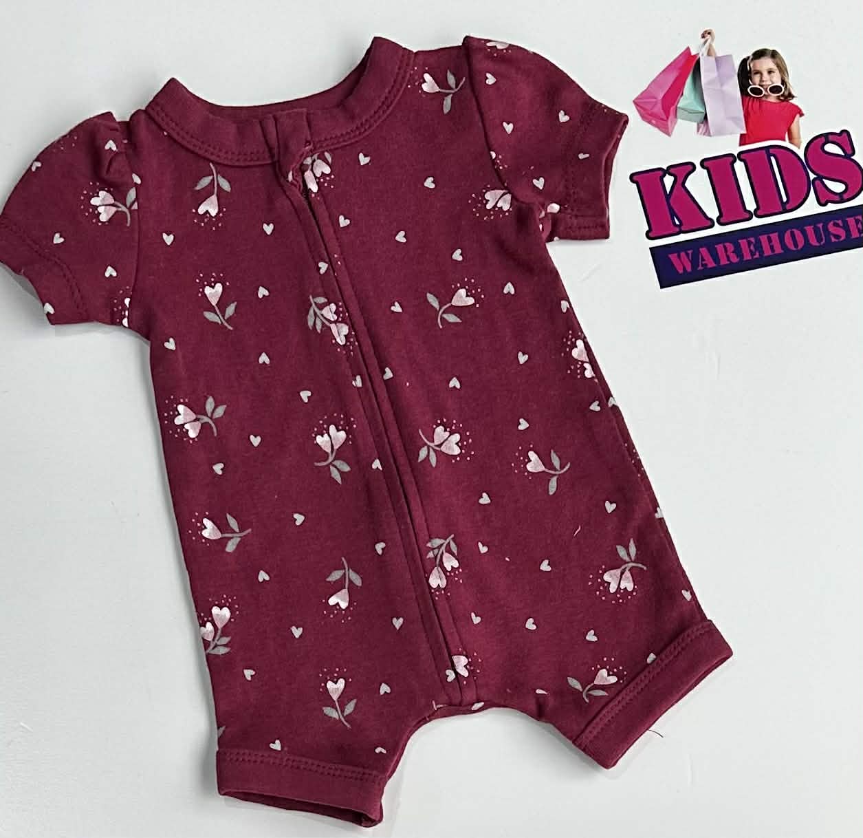 Premmie Baby Berry Red Bodysuit With Flower Pattern Size 00000