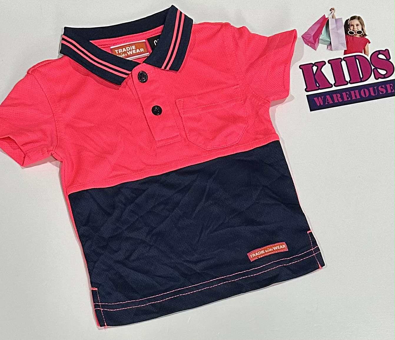 Tradie Kids Wear Pink & Navy Blue Hi-vis Top Size 00