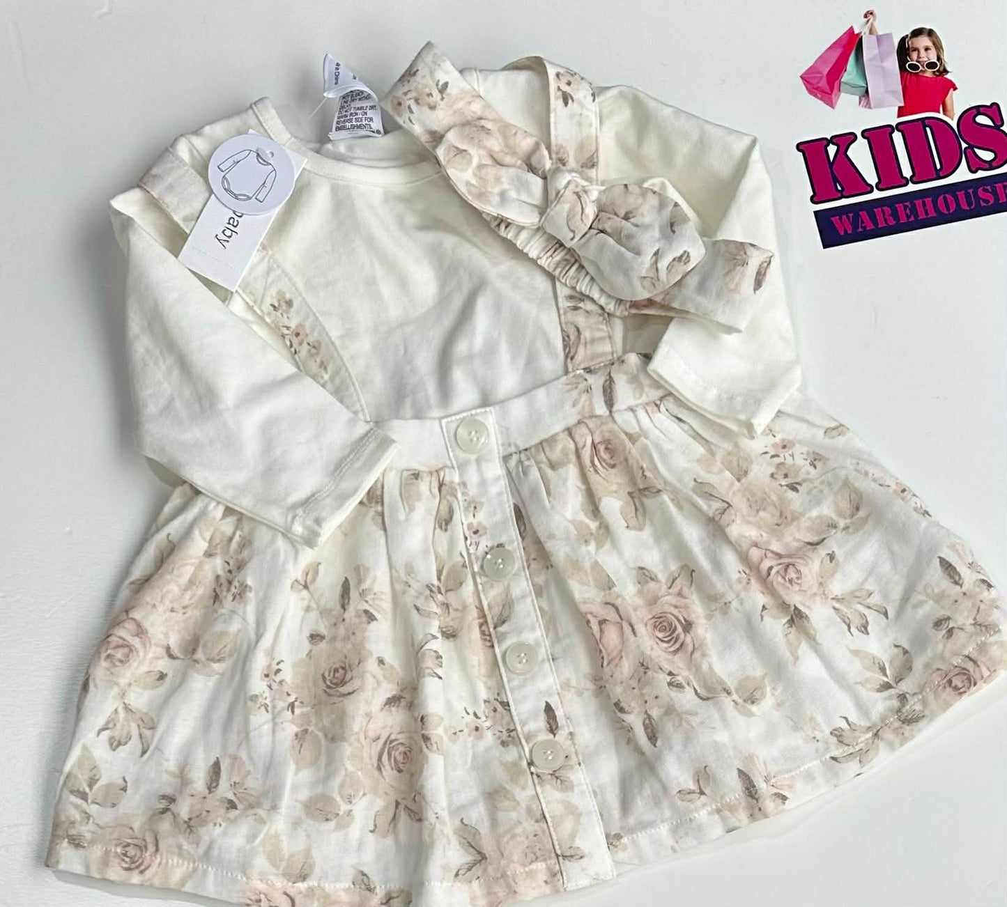 Baby Baby White 3 Piece Dress With Pink Flower Pattern Size 0