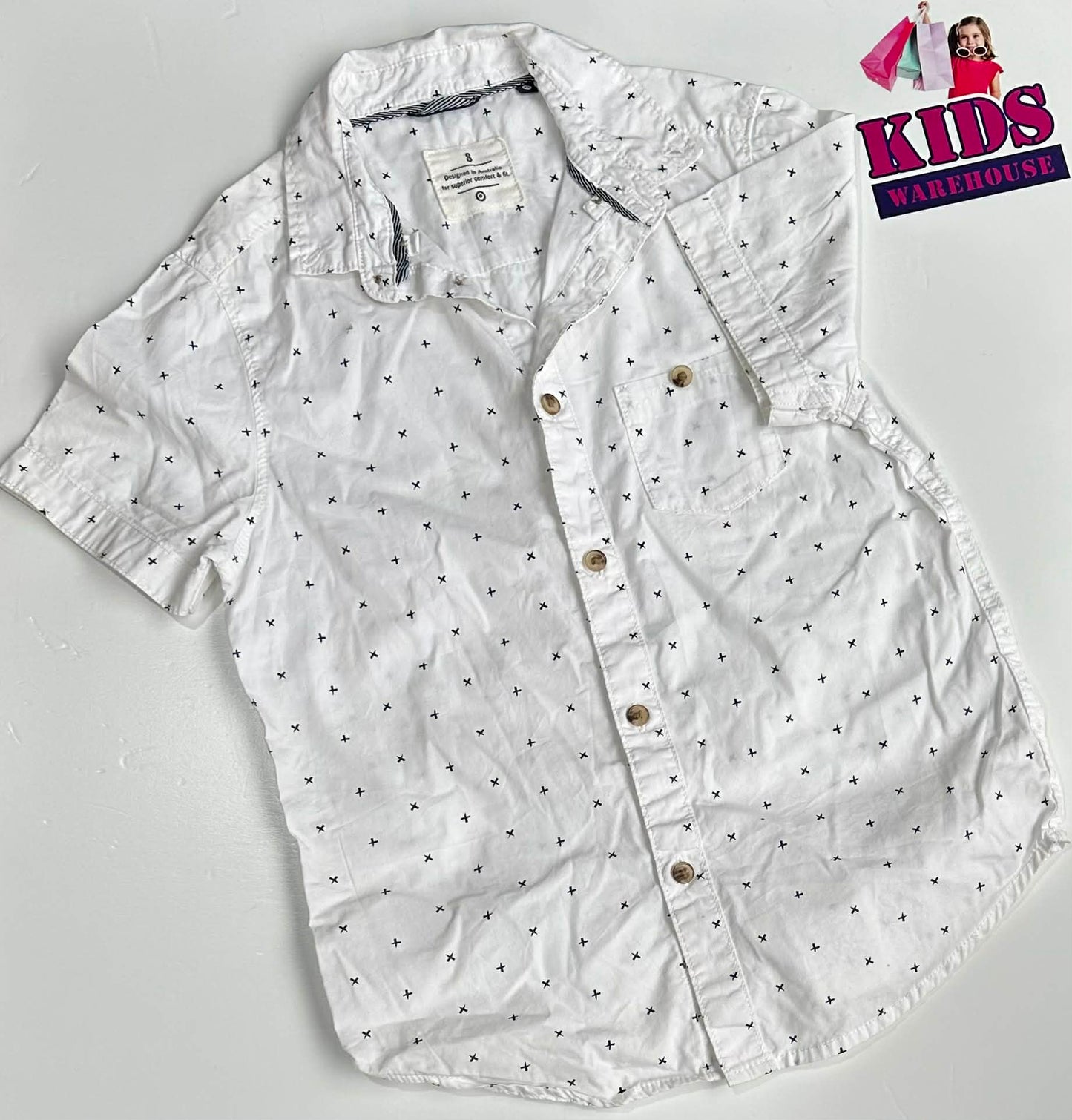 Target White Shirt With Black Cross Pattern Size 8