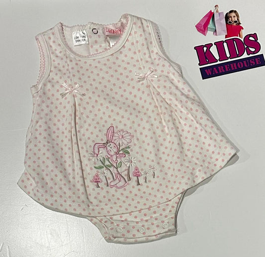 Lullaby White & Pink Bodysuit With Pink Bunny Print Size 00
