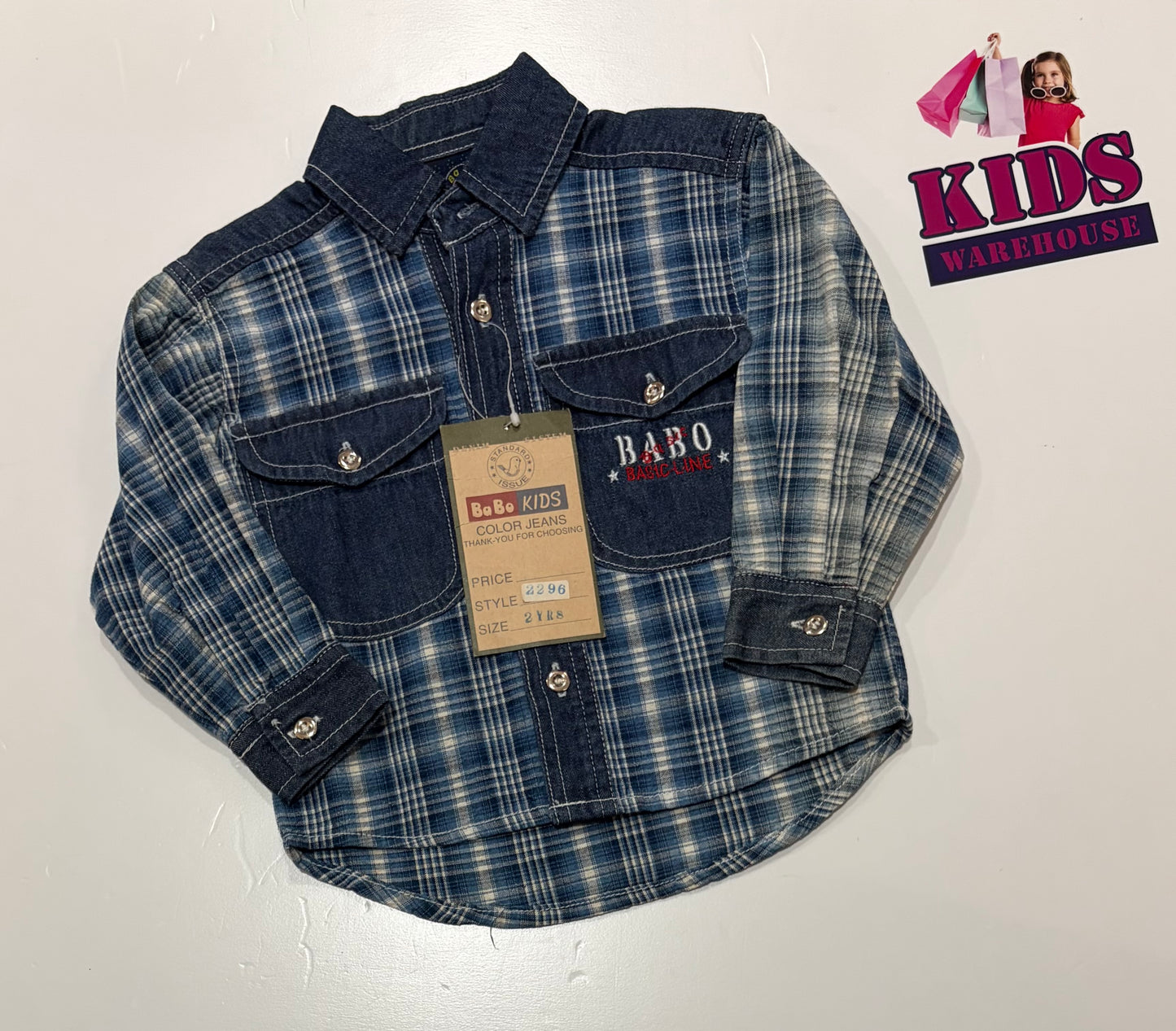Not Used Babo Kids Denim Blue Pattern Top Size 1