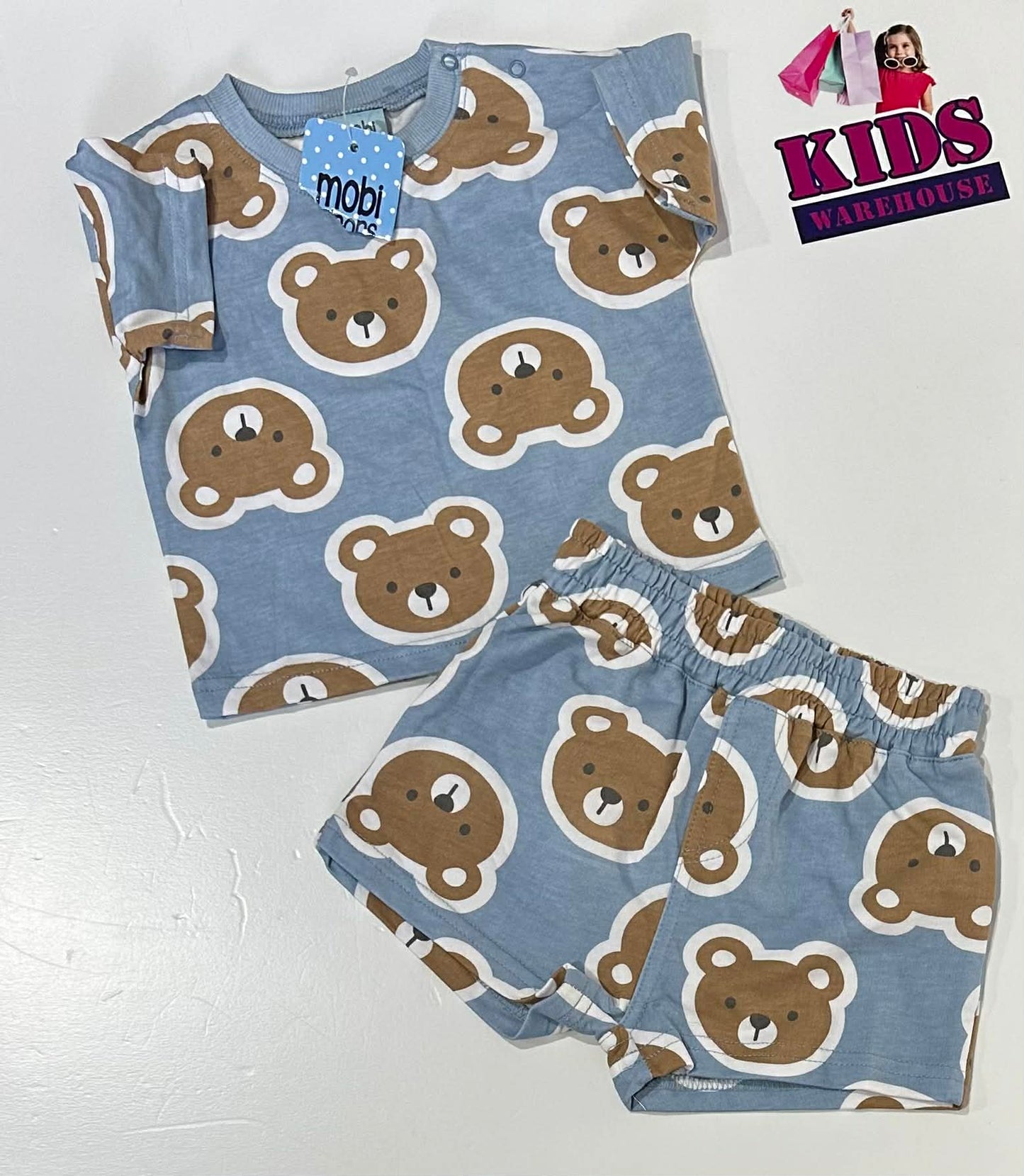 New Mobi Minors Blue 2 Piece Set With Bear Pattern Size 0