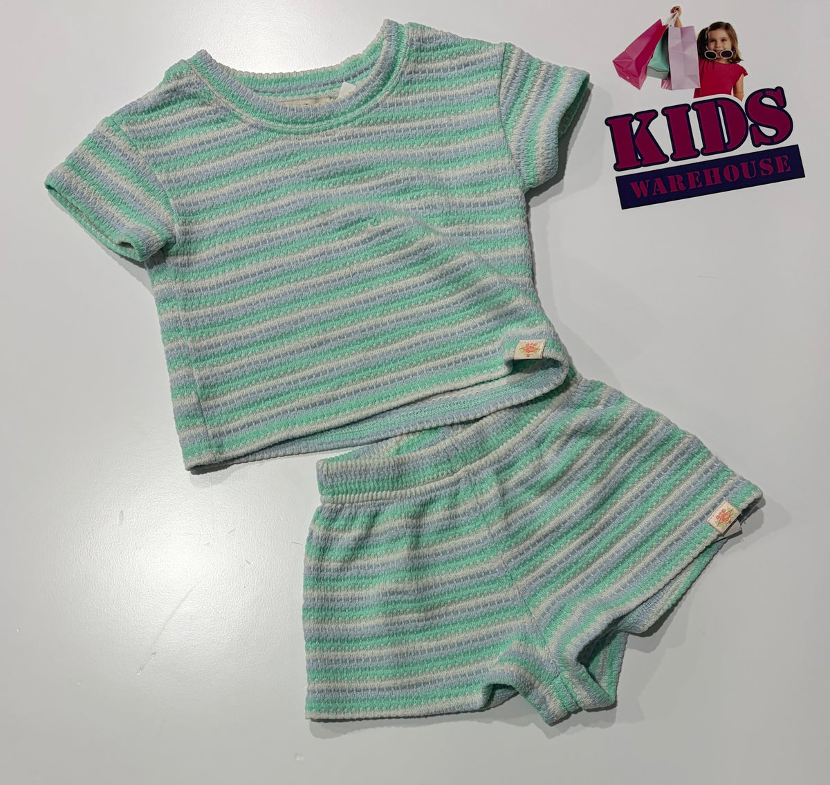 Ripcurl Teal, White Stripe 2 Piece Pyjama Set Size 1