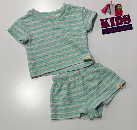 Ripcurl Teal, White Stripe 2 Piece Pyjama Set Size 1