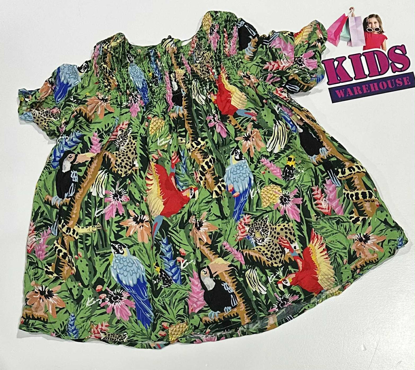 Kenzo Kids Green Dress With Jungle Print Size 0