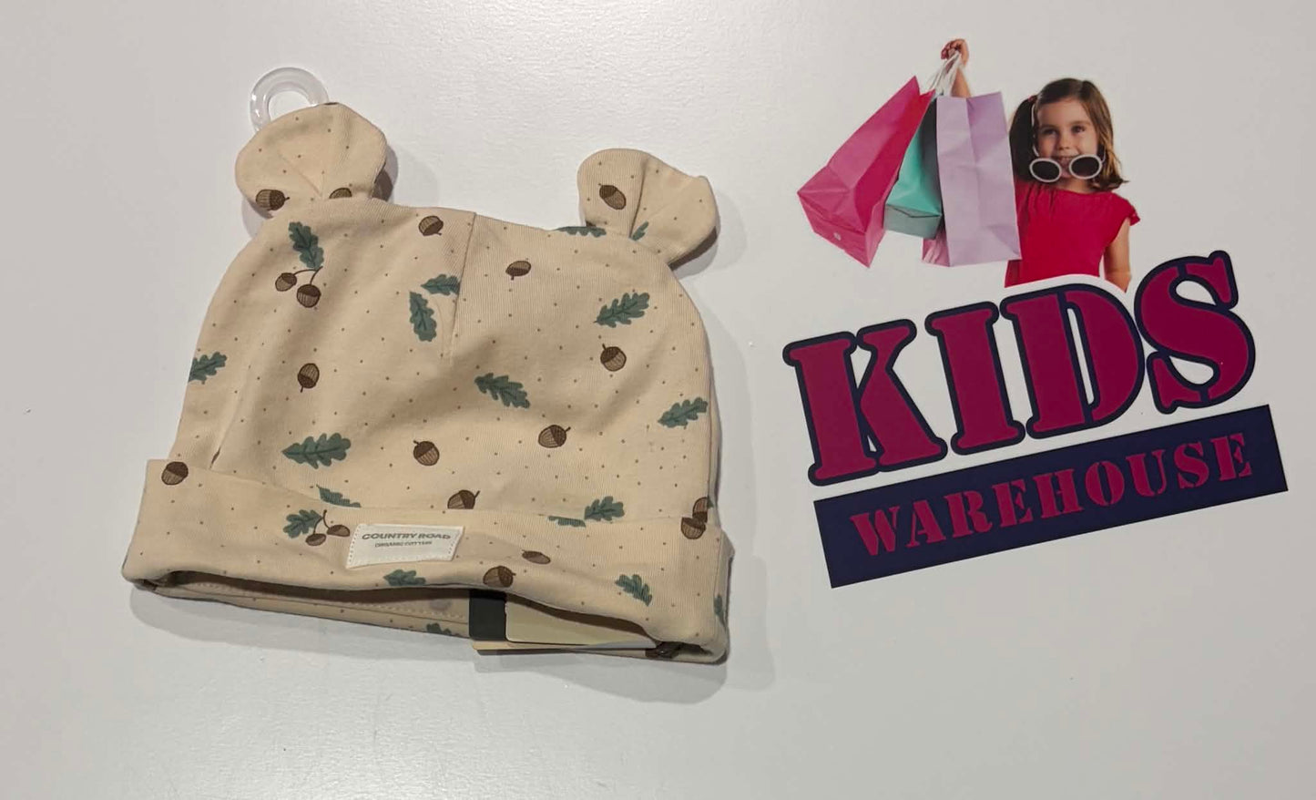 Not Used Country Road Cream, Leaf & Acorn Print Beanie With Ears (Baby)