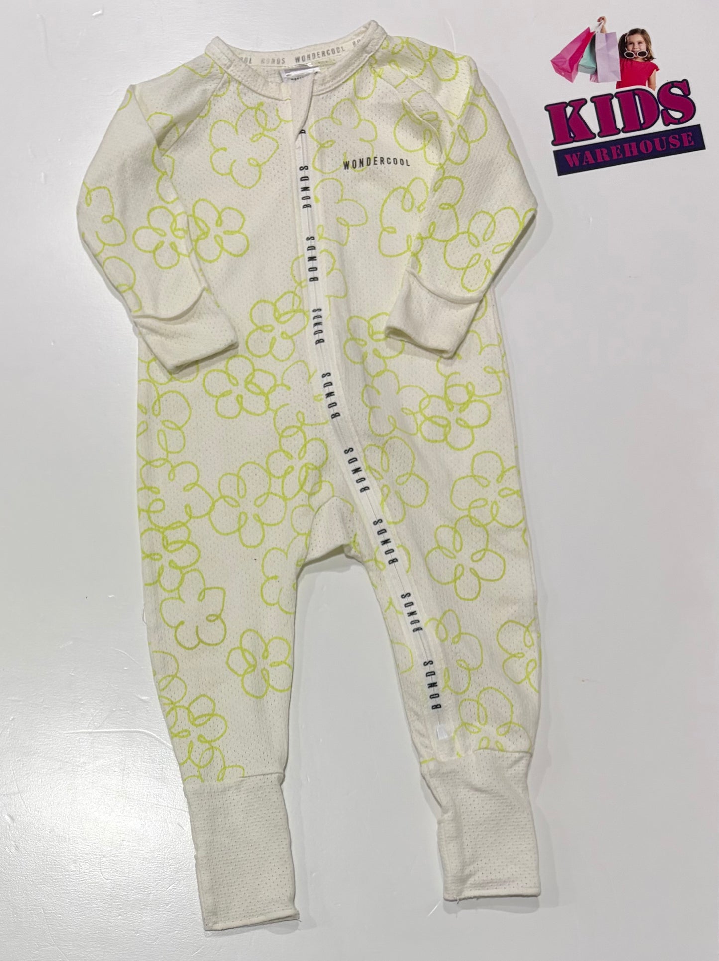 Bonds Wondercool White, Green Floral Print Jumpsuit Size 0