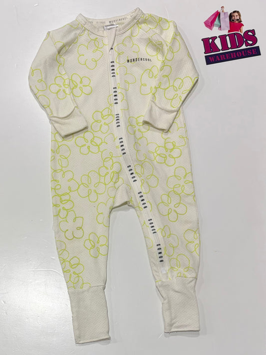 Bonds Wondercool White, Green Floral Print Jumpsuit Size 0