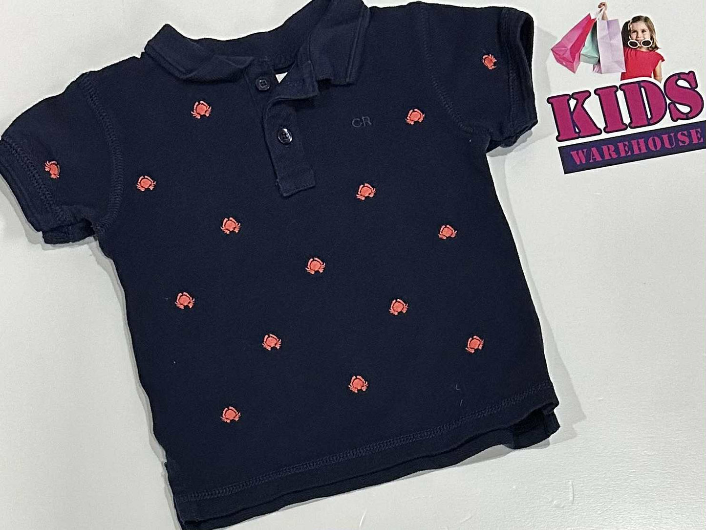 Country Road Navy Blue Polo Shirt With Crab Pattern Size 1