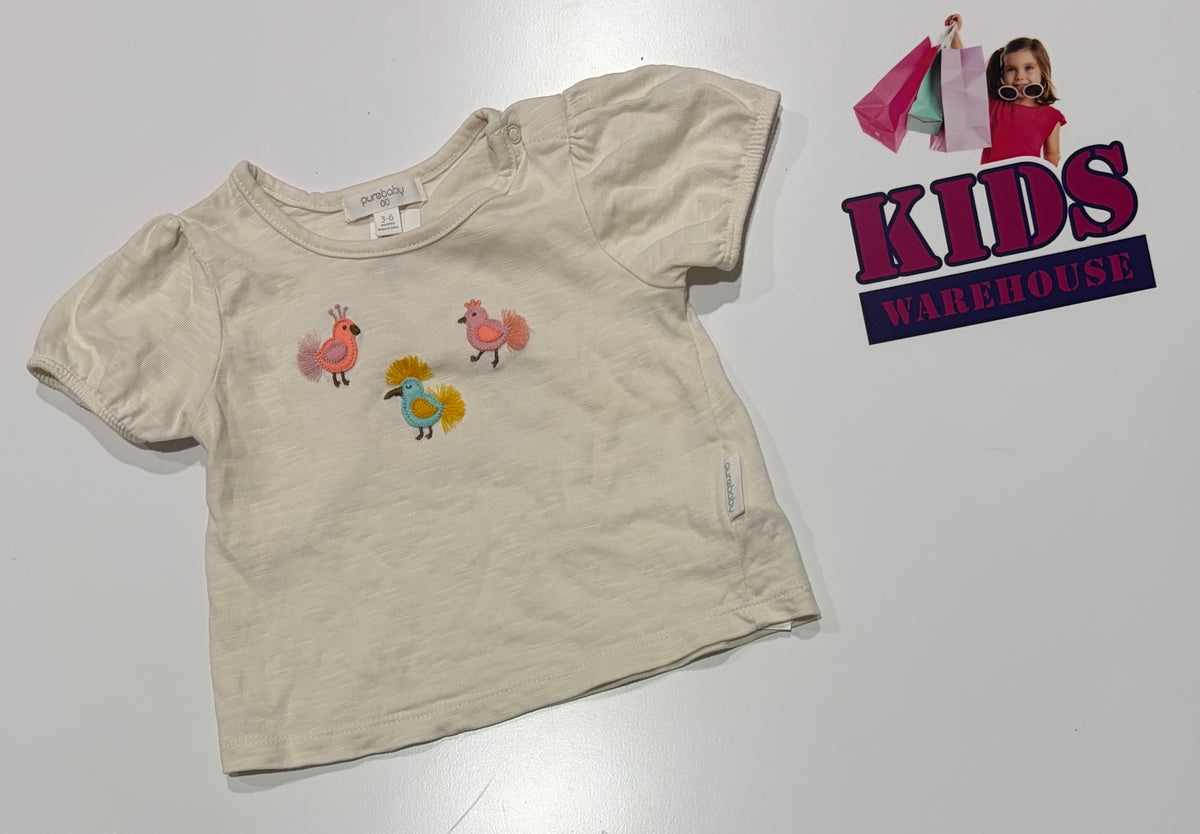 Purebaby White, Bird Print Top Size 00
