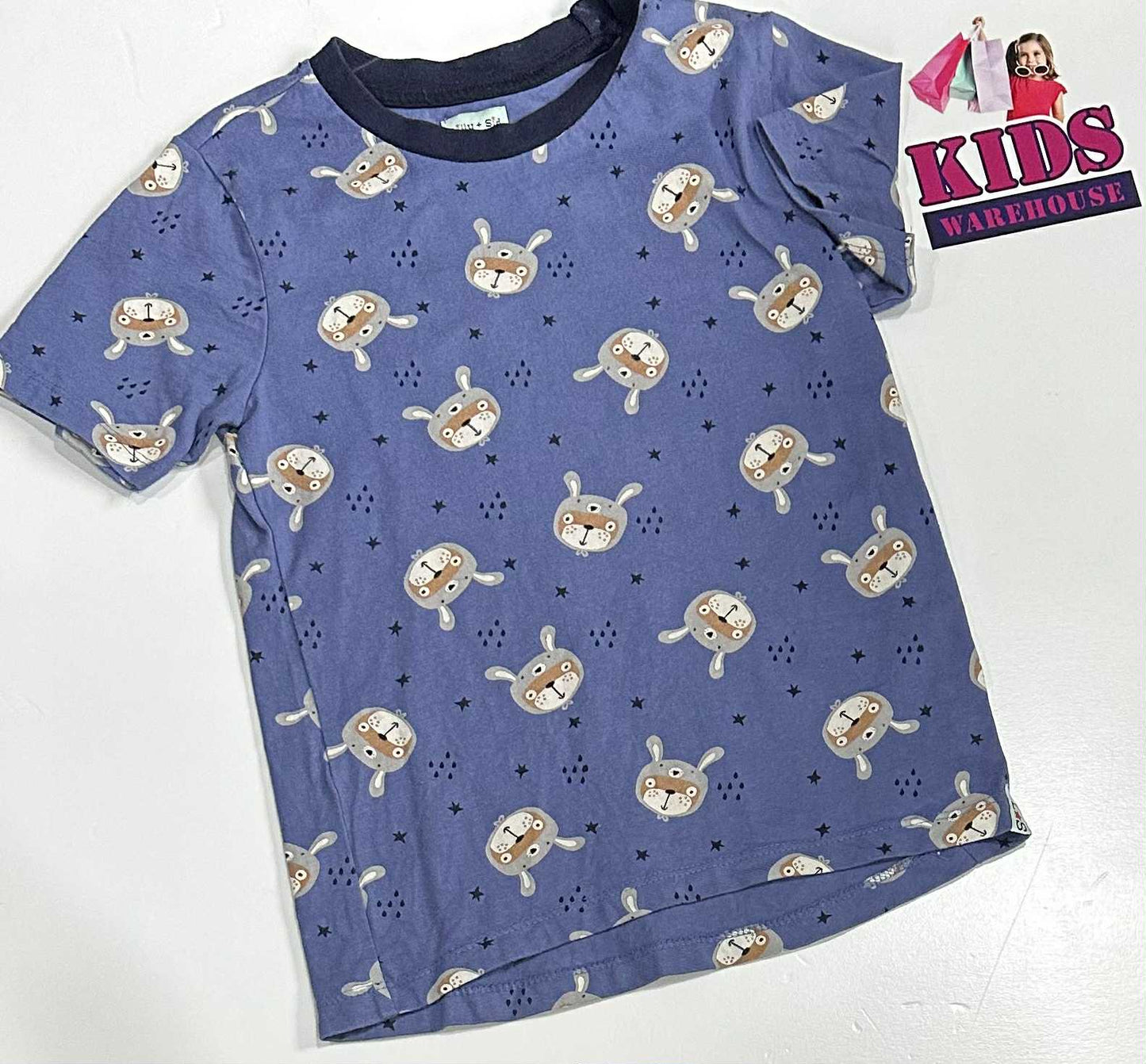 Lilly + Sid Blue Top With Rabbit Pattern Size 5