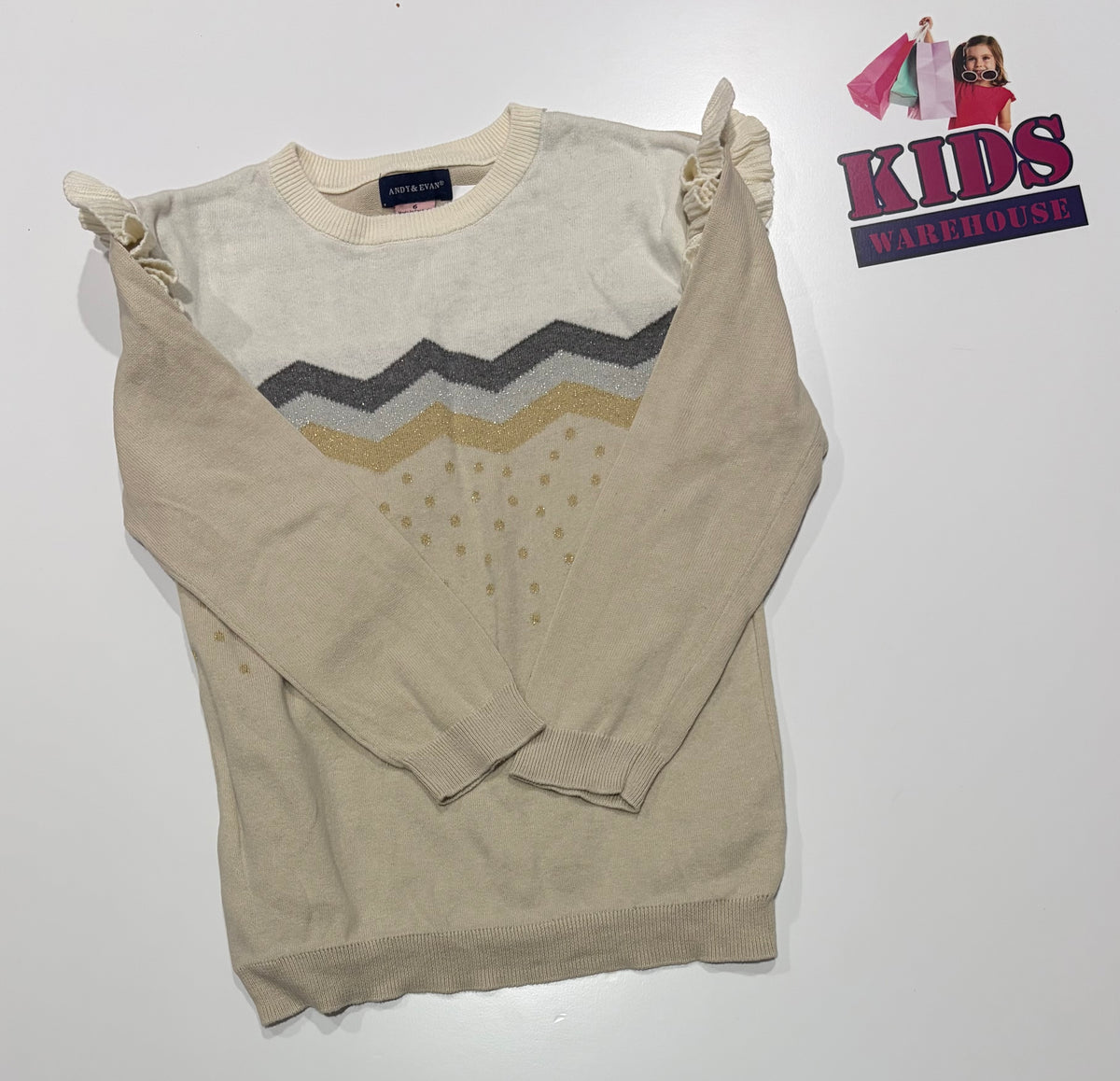 Andy & Evan White, Grey, Gold, Tan Sweater Size 6
