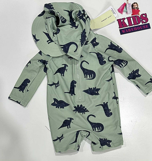 New Target Green 2 Piece Swim Set With Dark Blue Dinosaur Pattern Size 00 (RRP $25)