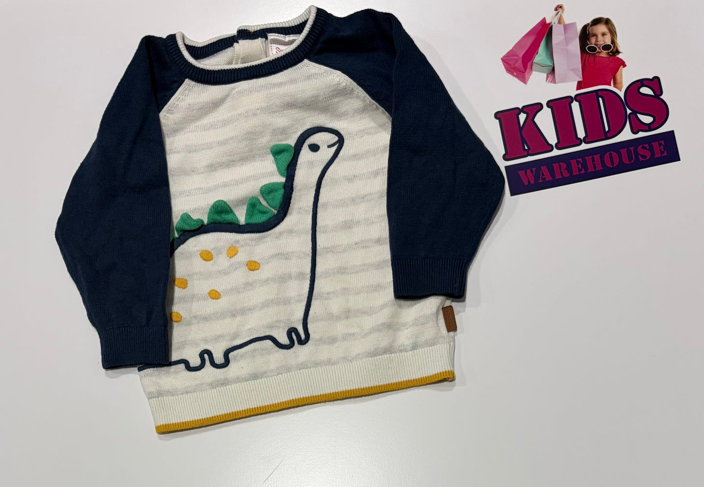 Sprout White, Navy Dinosaur Print Top Size 0