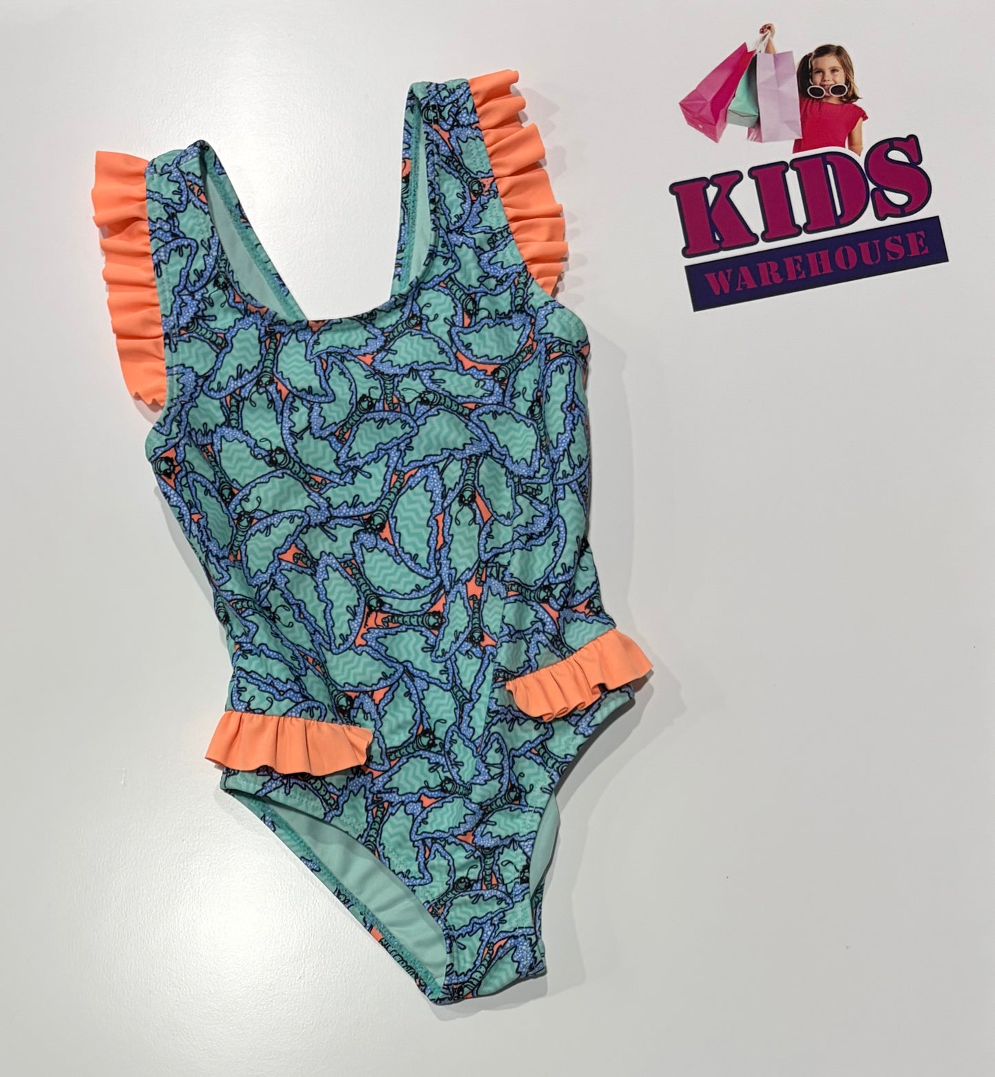Mambo Teal Butterfly Print Swim Suit Size 4