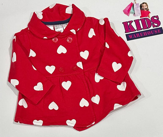 Carters Red Coat With White Heart Pattern Size 0