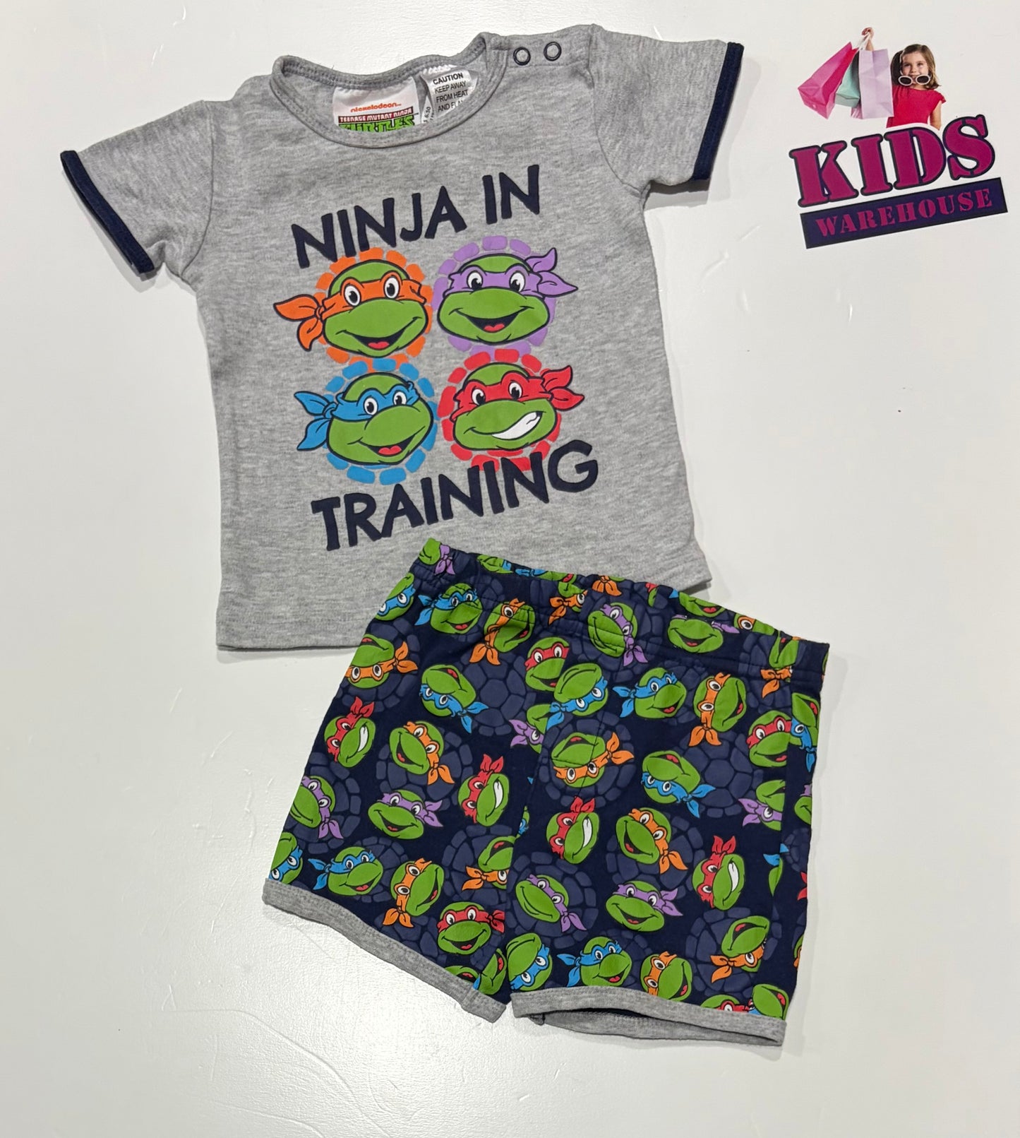 Nickelodeon Grey, Blue Teenage Mutant Ninja Turtles Print 2 Piece Pyjama Set Size 1