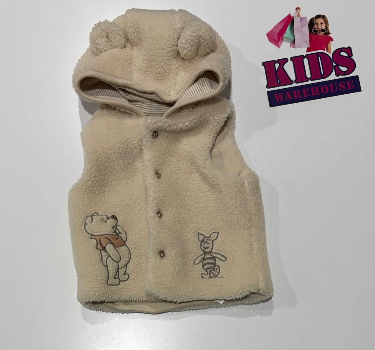 Disney Sherpa Sleeveless, Winnie The Pooh Print Jacket Size 1